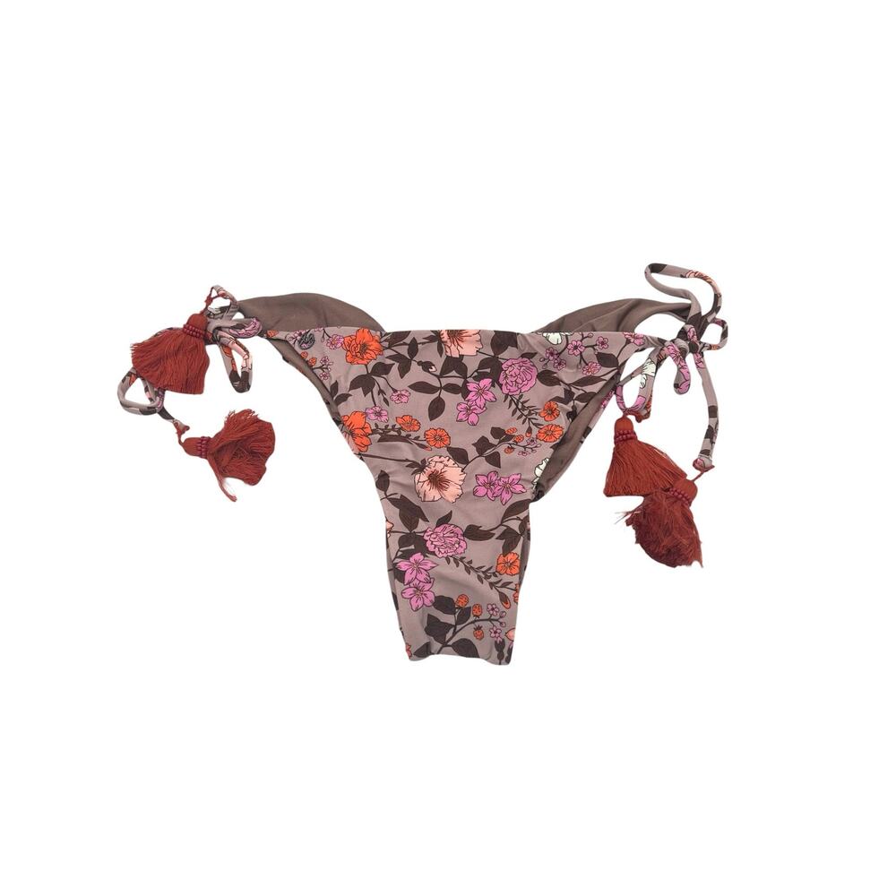 Maaji Sunny Pink Reversible Floral Bikini Bottom Tassel Tie Swim Large NWT